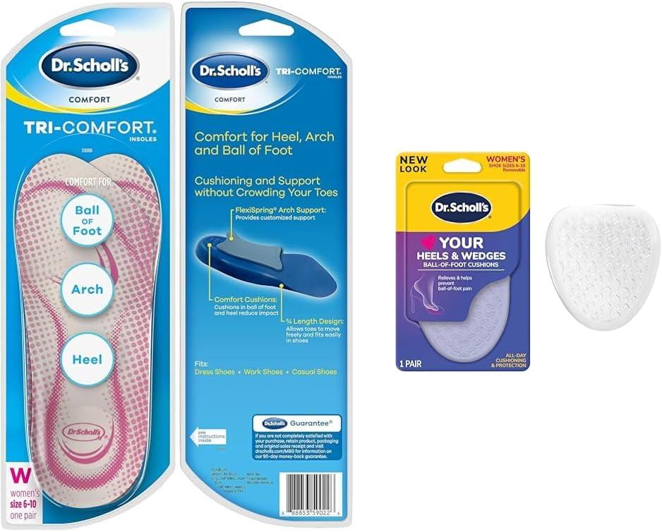 Dr. Scholl's Women's Insoles & Ball of Foot Cushions for Heels, 1 Pair Tri-Comfort Size 6-11, 3/4 Length & 1 Pair Love Your Heels Stoppers