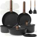 CAROTE 17pcs Pots and Pans Non Stick, Cookware Sets Detachable Handle, Induction Kitchen Pots and Pans,NonStick Cooking Set, Oven/Dishwasher/Fridge Safe, Space Saving (Black)