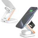 DOSTDR 3-in-1 Wireless Desk Charging Station, 15W, MagSafe Compatible, Foldable, Fast, Compatible with Charging Apple Devices, Travel-Friendly, N52 Magnetic, Space-Saving, Multi-Device, Phone Mount