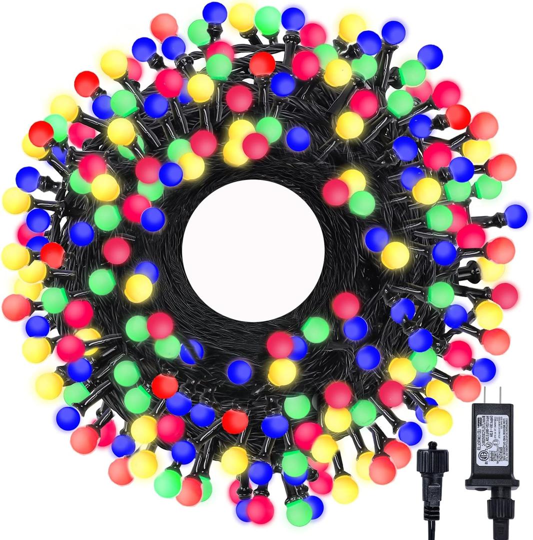 LED Christmas Lights Outdoor,300LED 105Ft 8 Modes Plug-in Connectable Waterproof Globe String Lights for Outdoor & Indoor Decorations (Multi-Colored)