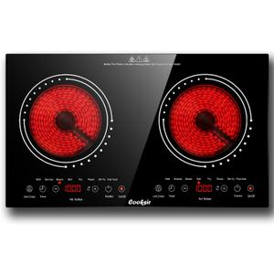 2 Burner Electric Cooktop - 24 Inch(23.6"x 13.8") Built-in & Countertop Electric Stove Top, 120V Double Burner Ceramic Cooktop Portable with Safety Lock, Timer, Touch Control, 110V Plug in