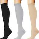 (3 pairs) Compression Socks for Women Men 20-30 mmHg Long Knee High Socks Circulation Athletic Support Running Black/Nude/Lightgrey L/XL