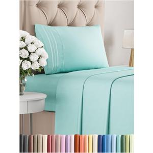 Twin Size 3 Piece Sheet Set - Comfy Breathable & Cooling Bed Sheets Set - Hotel Luxury Bedding for Women, Men, Kids, Teens, Boys & Girls - Deep Pockets, Ultra-Soft, Wrinkle Free - Oeko-Tex - Spa Blue