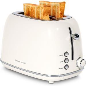 2 Slice Toaster Retro Stainless Steel with Bagel, Cancel, and Defrost Functions, 6 Bread Shade Settings, Extra Wide Slots and Removable Crumb Tray, Cream