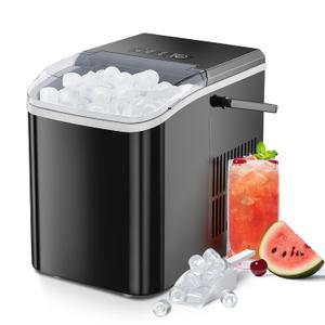 Ice Makers Countertop with Handle, Portable Ice Machine, 9 Bullet Ice Cubes in 6 Mins, 26lbs in 24Hrs, Auto-Cleaning, with Basket and Scoop, for Home, Kitchen, RV, Camping, Black