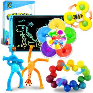 6PCs Sensory Travel Toys Pack for Toddler 3 4 5 Year Old Quiet Airplane Travel Activities Essential With Icd Writing Tablet Suction Cup Color Sorting Toy for Kid ADHD Autistic Fidget Gift for Boy Girl