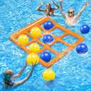 Pool Toys Games Set- Tic-Tac-Toe Inflatable Pool Toy with 10 Balls - for Adults Teens Kids 2-10 Players (Orange)