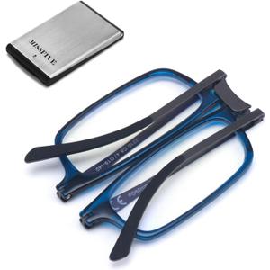 Missfive Premium Folding Reading Glasses Blue Light Blocking for Men Women, Ultra Thin Foldable Portable Travel Readers with Durable Pocket Metal Case, Compact Eyewear 2.5x