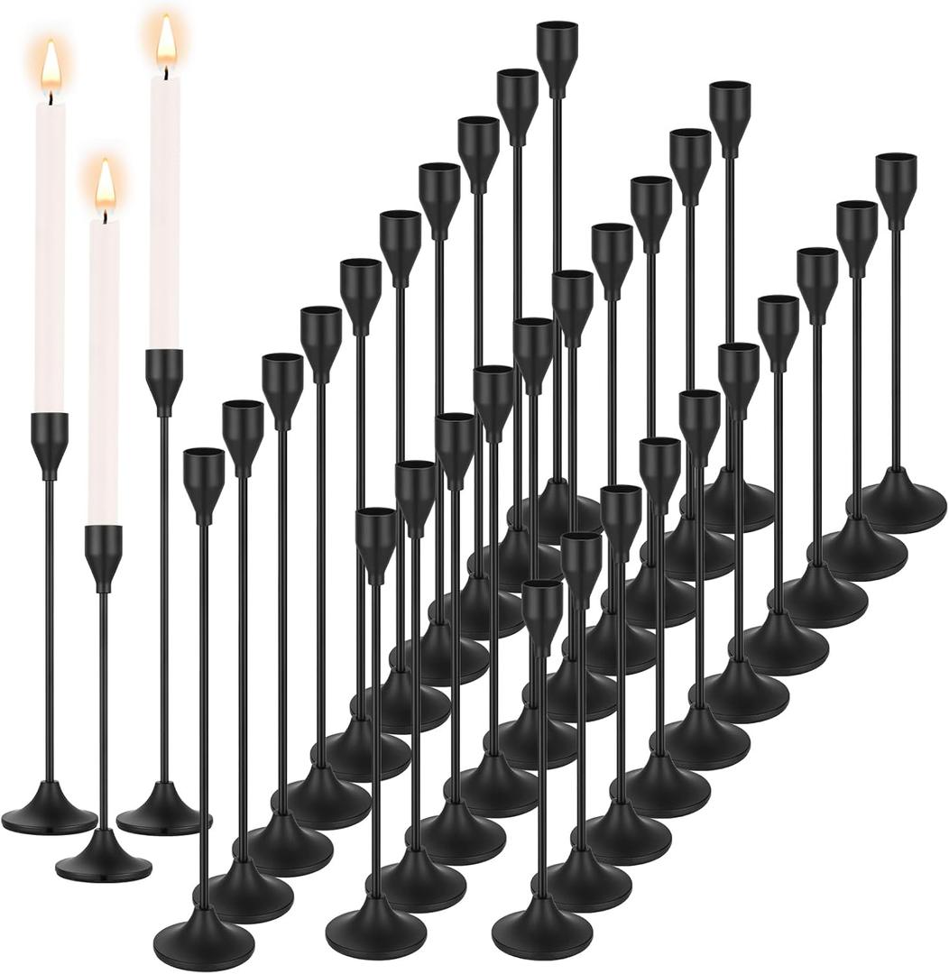 Mumufy 30 Pcs Candle Holders Taper Candlestick Metal Tall Candle Holders Table Centerpieces for Wedding Party Home Decorations, Fits 3/4'' Thick(Black)