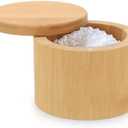 Salt Cellar, Bamboo Salt Container with Lid, Solid Salt Box Holder with 360 Swivel Lid for Countertop to Store Pepper Spice, Elegant Flaky Salt Containers Bowl on Your Kitchen, 6OZ