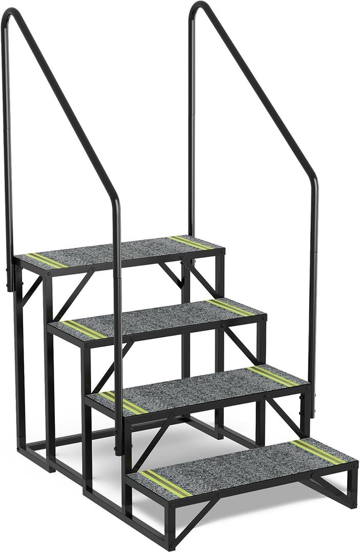 RV Steps with Handrail, 4 Step Hot Tub Steps with Non-Slip Mats