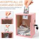 Clear Piggy Bank with Lock, Large Money Saving Jar Money Bank Box Container for Cash Saving, Openable Clear Money Coin Change Bank Jar Container Penny Piggy Jar Bank for Adults Kids, Pink