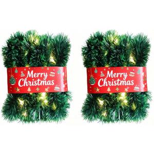 2 Pack Christmas Garland with Lights, Total 38 Feet 80 Led Lighted Pre-Lit Long Garlands for Stairs Railing Fireplace Mantle Door Battery Operated Frame Decor Green Greenery Indoor Outdoor Decorations