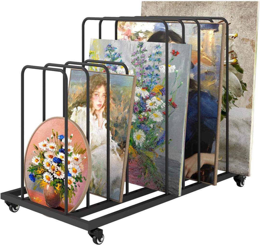 lukar Art Canvas Storage Rack with Wheels, Adjustable Art Storage Rack Metal Artwork Storage Stand for Canvas Boards, Drawing Board, Panels, Printed Matter, Paper Pad for Art Studios