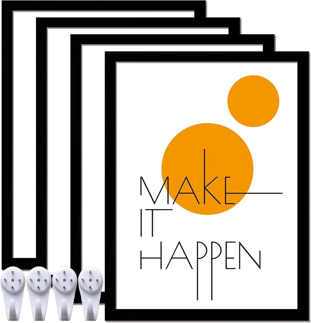 12x16 Picture Frame Set of 4, Black 12x16 Frame Diamond Painting Art High Transparent Wall Gallery Poster Canvas Photo Frames for 12 by 16 inches