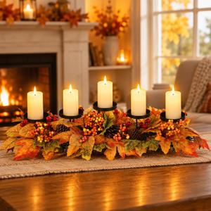 Hushee 29.5" Fall Centerpieces for Table Decorations with Maple Leaves