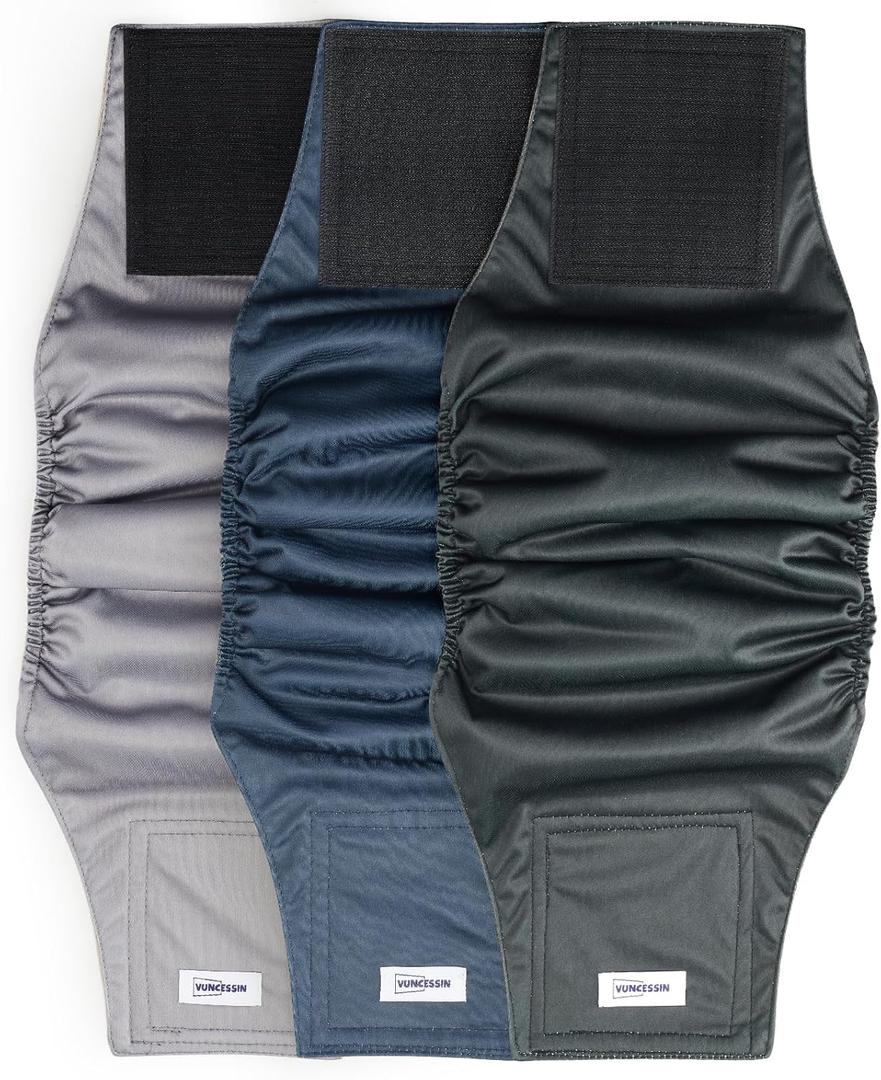 Wegreeco Washable Male Dog Belly Band  Pack of 3  Washable Male Dog Belly Wrap, Small Doggie Dog Diapers Male for Doggy Puppy (Black, Charcoal, Navy, Small)