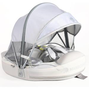 Mambobaby Float Add Tail Baby/Infant Swim Float with Canopy, Non-Inflatable Solid Upgrade Soft Waterproof Skin-Friendly Leather Material (Global Limited Edition Silver), Large