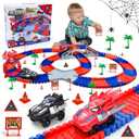 Spider Hero Monster Truck Toys for 3 4 5 6 7 8 9 Year Old Boys Girls: Race Track Set with 2 Spider Cars Electric Vehicle Kids Toys Gift for Boys Girls Age 3-9 Years Birthday Presents 212PCS