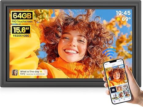 64GB 15.6" Large Digital Picture Frame, Uhale WiFi Electronic Photo Frames with 1920 x 1080 FHD IPS Touch Screen, Support AutoRotate Wall Mounted SD&USB Card, Share Photos/Videos from Phone Instantly