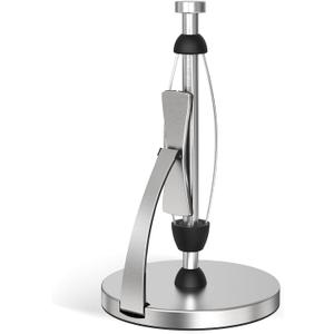 VEHHE Paper Towel Holder Countertop, Black Paper Towel Holder with Spring Activated Arm and Damping Effect, Simply Tear Paper Towel Stand for Bathroom and Kitchen (Silver) (Silver-suction Base)