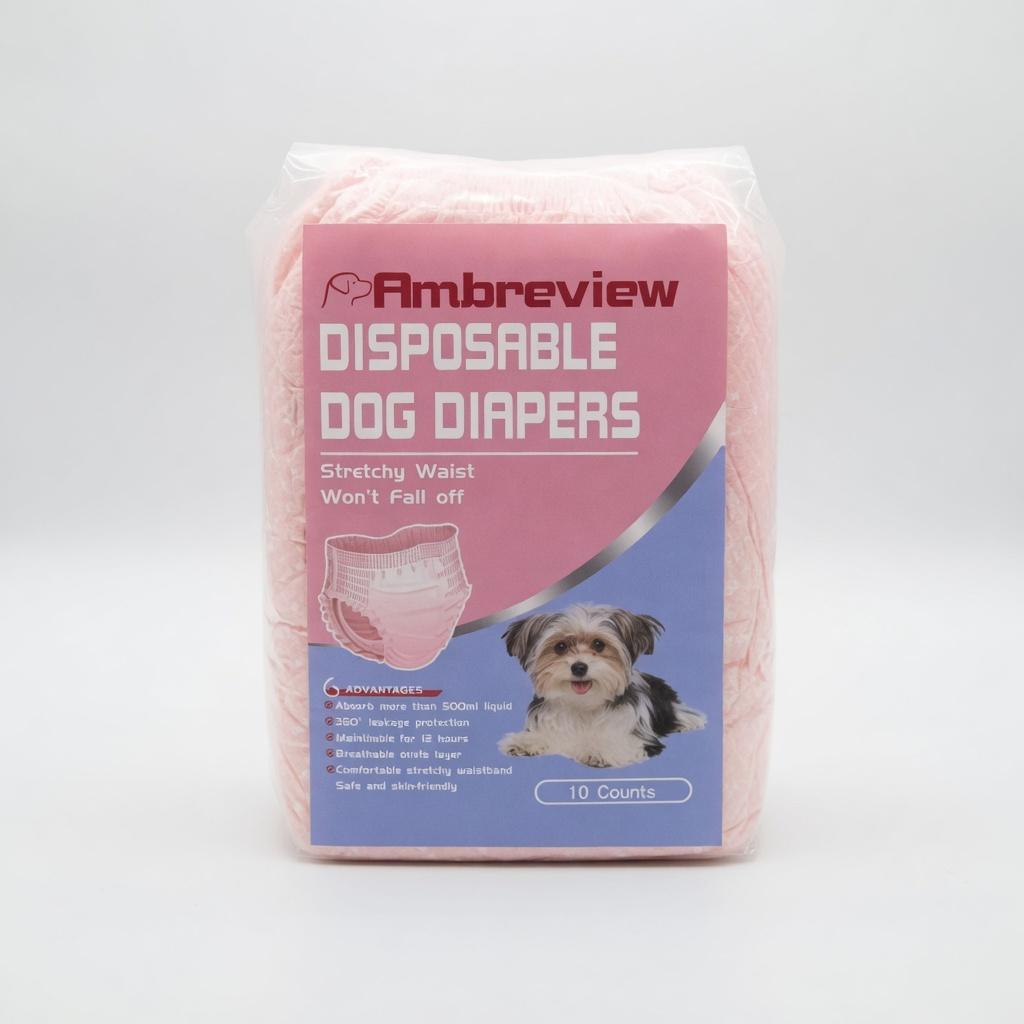 Ambreview Disposable Dog Diapers Female, Just Pull It Up, Doggie Diapers for Female Dogs, Strong Absorbency | Leak Proof, for Dogs in Heat | Elderly | Disabled, M 10 PCS