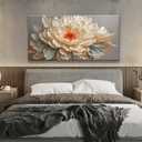QSQ Canvas Art Wall Decor Yellow Floral Wall Art For Living Room Modern Canvas Wall Decor White Flower Art Prints Pictures For Bedroom Hotel Home Decoration 24 X 48 Inch
