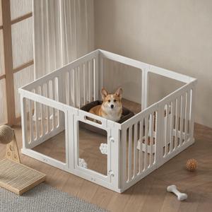 Clear Acrylic Dog Playpen with Door, 8-Panel 24 Inch Tall Indoor Puppy Enclosure with Secure Lock Door. Lightweight, Durable Washable Plastic, Easy Setup, Low Maintenance & Simple CleaningWhite