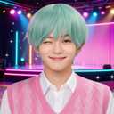BESTBEL+Hair Cap Short Mint Green Wig for Men Short Cyan Wig for Male Shorts Green Wigs Green Anime KP Stage Outfits for Men Halloween Party Cosplay
