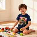 Funnycokid Toddler Boys Shirts Graphic T-Shirt Kids Short Sleeve Tees 2-6 Years (Blue)