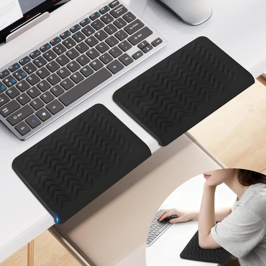 L-Shaped Elbow Pad for Desk, 2 Pack 11.8" x 7.9" Wide Desk Edge Cushion with Wavy Massage Texture, Ergonomic Memory Foam Desk Arm Rest for Typing Pain Relief - Non-Slip Office Desk Accessories