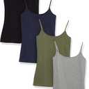 Amazon Essentials Women's Slim-Fit Camisole, Pack of 4 (Large, Black/Grey/Navy/Olive)