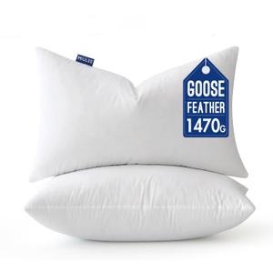 MIULEE Goose Feather Down Bed Pillows with 100% Cotton Cover, Queen Size Set of 2 Soft Fluffy Decorative Bed Sleeping Hotel Collection Pillows for Back,Side Sleepers White (Queen (Pack of 2))