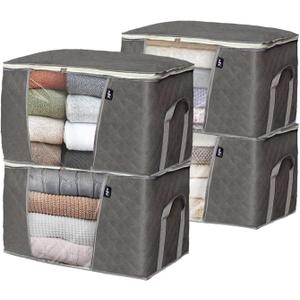 WFK handbag 4-piece set, foldable thick fabric storage bag, used for organizing bedrooms, wardrobes, and wardrobes; Can store clothes, blankets, plush toys, gray (Grey)