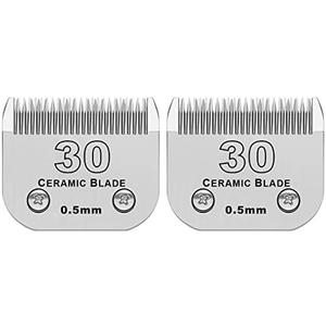 2 Pack Detachable Pet Dog Clipper Blades, Compatible with Andis,Most Oster A5, Wahl KM Series Clippers,Made of Ceramic Blade & Stainless Steel Blade（#30 Blade 1/50-Inch 0.5MM Cut Length）