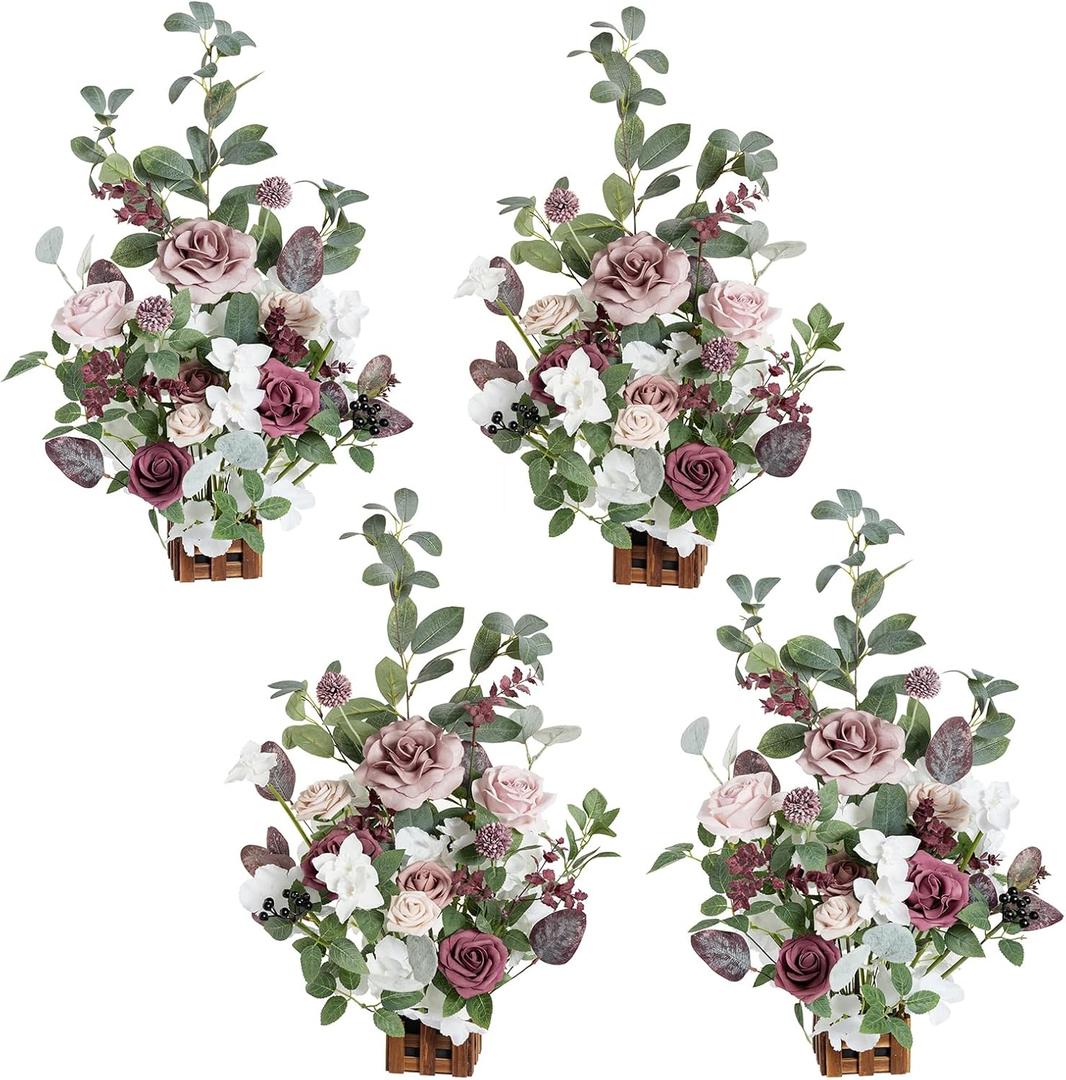 Ling's Moment 17.5" Tall Standing Artificial Flowers Arrangements 4pcs Fall Wedding Aisle Runner Chair Decorations Dusty Rose & Mauve Centerpieces for Ceremony Reception Rose Floral Party Outdoor
