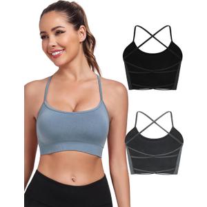 Lusait Sports Bras for Women Medium Support Thin Straps Sexy Criss-Cross Yoga Bra Gym Crop Top for Workout (S)