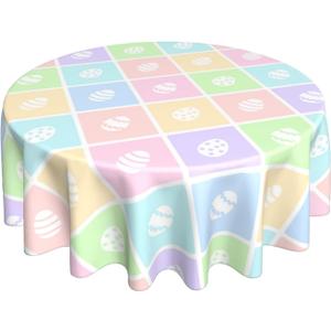 Easter Tablecloth Round 60 Inch,Colorful Spring Plaid Easter Egg Table Cloth Water Resistant Washable Polyester Table Cover for Kitchen Dining Table Easter Party Decorations