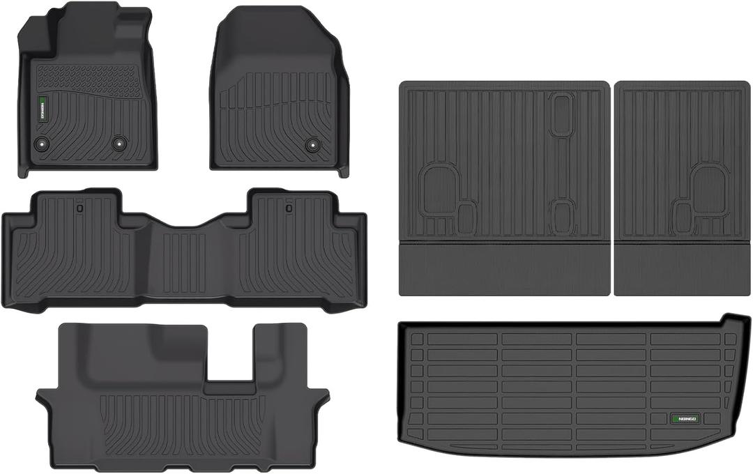 ANBINGOFloor Mats & Cargo Liner & SeatBack Fit for Honda Pilot 2009-2015 Full Set Waterproof Car Mats All Weather Guard TPE Pilot Mats Set Black