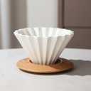 Ceramic Coffee Dripper Pour Over Coffee Maker with Wood Stand Elegant Flower Shape Filter
