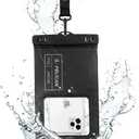 Pelican Marine - IP68 Waterproof Phone Pouch (XL Size) Floating Waterproof Phone Case - Beach Cruise Ship Travel Essentials - Works with All Phones - Detachable Lanyard - Black