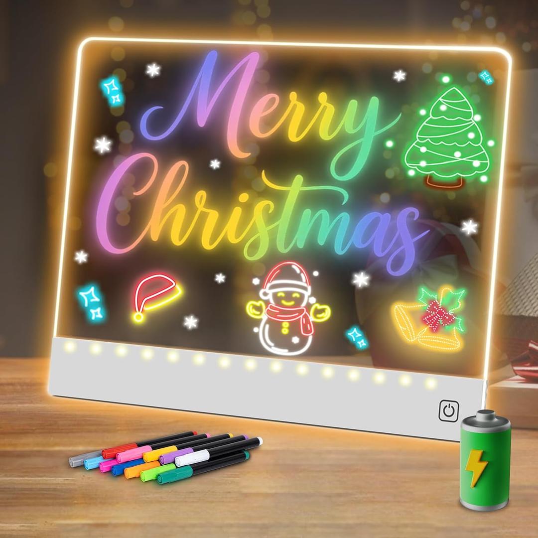 16" Led Drawing Board for Kids Rechargeable, Portable Doodle Glow LED Note Board with 7 Colors, Light Up Acrylic Dry Erase Lumi Board with Stand, Christmas & Birthday Gifts for Girls Boys