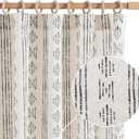 Jinchan Boho Linen Blend Curtains for Living Room & Bedroom - Black 90" Long Geometric Light Filtering Drapes with Rod Pocket (50"W x 90"L (Pack of 2), Back Tab| Black on Flax)