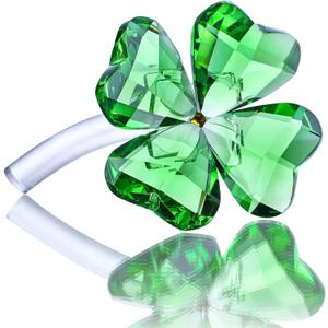 HDCRYSTALGIFTS Crystal Flower Dreams Four-Leaf Clover Figurine Collectibles Green Crystal Glass Statue Ornament Lucky St Patricks Day Gift for Women Car Table Shelf Decorations,Green