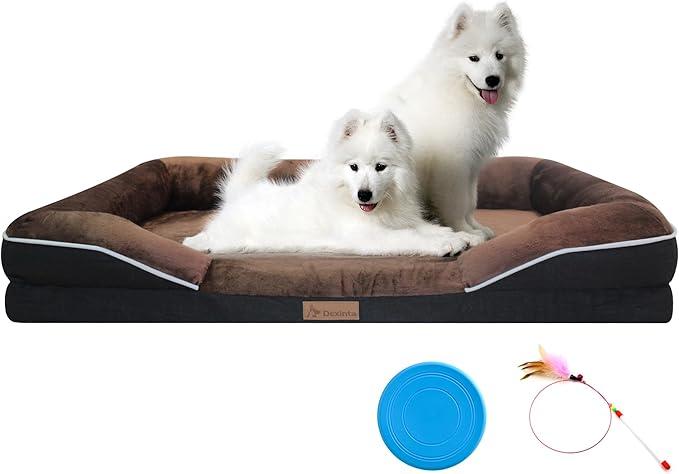 Dexinta Orthopedic Dog Bed, Dog Bed for Large Dogs, Memory Foam Large Dog Bed with Sides, Orthopedic Sofa Dog Bed with Washable Removable Cover Anti-Slip Bottom, 28×23×6“, Brown