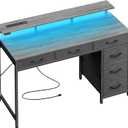 Huuger Gaming Desk with 6 Drawers, Computer Desk with LED Lights Power Outlets and Type-C, 39 Inch Office Desk with Storage, Monitor Stand, Writing Desk Work Desk for Home Office, Bedroom, Study, Grey