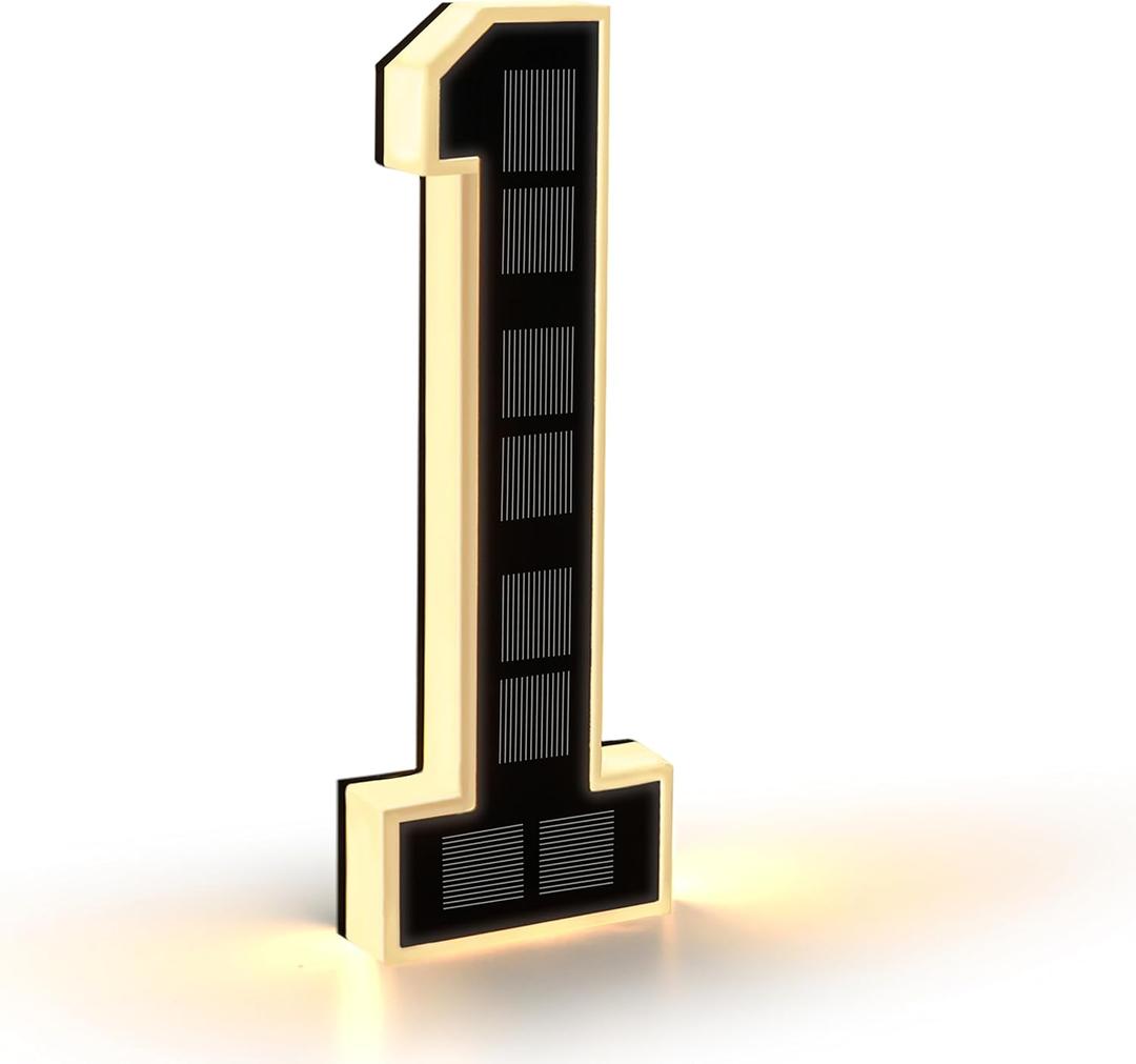 9" Solar Powered House Numbers for Outside Light Up, CARPESUN Waterproof Modern LED Backlit Address Signs, 300LM Large Exterior Illuminated Number Plate for Door, Home, Apartment, Mailbox (1-Black, 9 Inch)