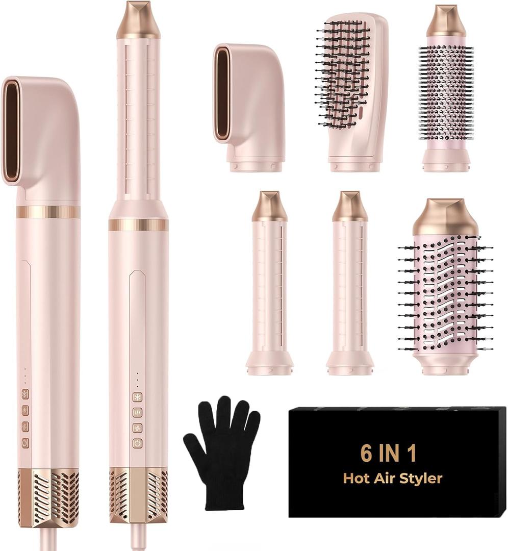Hair Dryer Brush,Blow Dryer Brush with Attachments,110000 RPM Curly Twist 6 in One Air Style, Professional Ionic Hair Styling Tool, Left & Right Air Curler, Volumizer (Rose Gold)