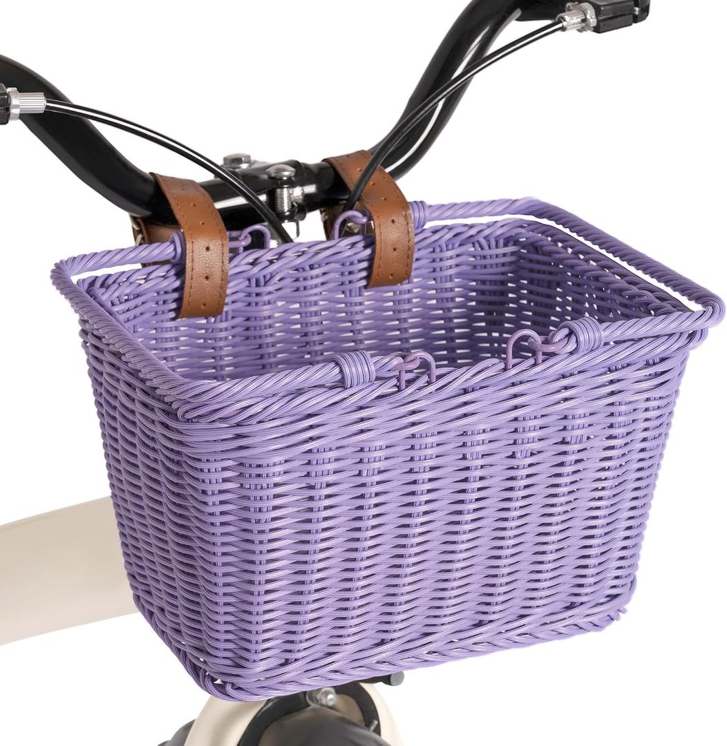 GRANNY SAYS Kids Bike Basket, Front Bicycle Bike Baskets for Kids, Small Wicker Bike Basket for Boys and Girls, Small Wicker Basket for Bike, 1-Pack (Purple)