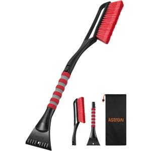 AstroAI 27" Snow Brush and Ice Scrapers for Car Windshield, Detachable Snow Scrapers with Ergonomic Foam Grip for Cars, Trucks, SUVs (Heavy Duty ABS, PVC Brush, Red)